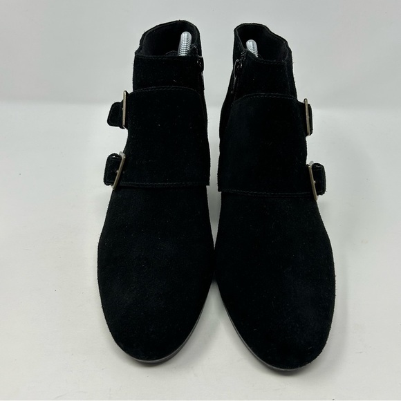 Munro American Drew Monk 2 Strap Black Suede Wedge Ankle Boots Size 11 - Picture 5 of 14